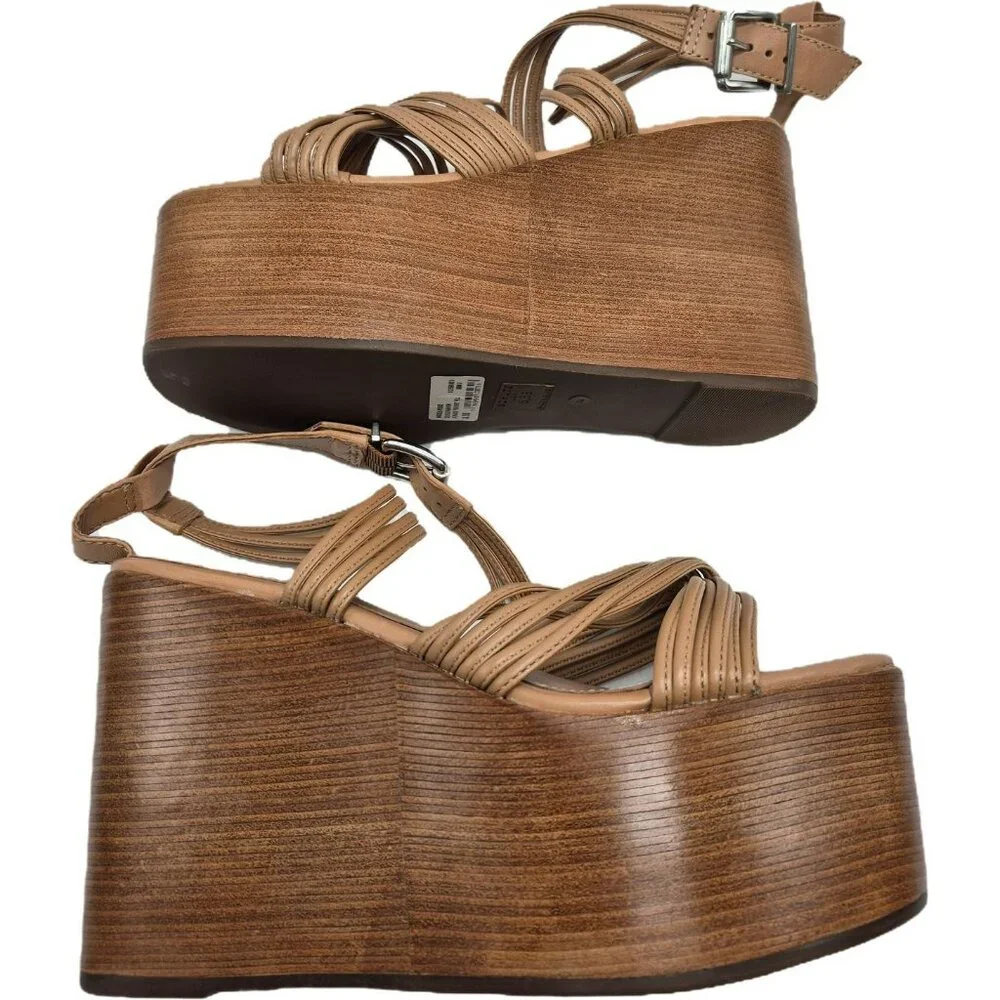 Schutz Marcella Wedge Tan Leather Strappy Platform Sandals Women's 8.5M - Picture 13 of 16